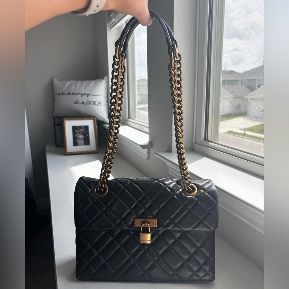 Kurt Geiger Black Quilted Shoulder Bag with Gold Chain